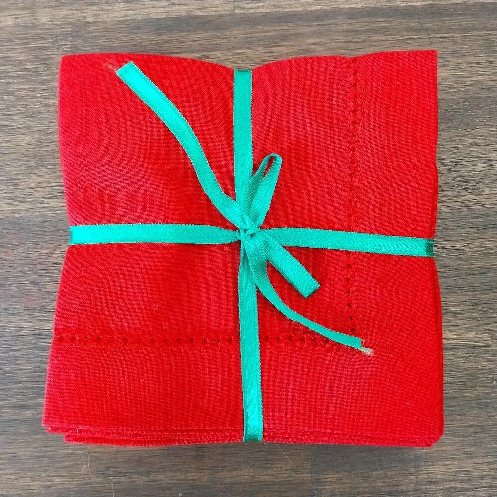 Red Cocktail Napkins Set of 6 Square 10